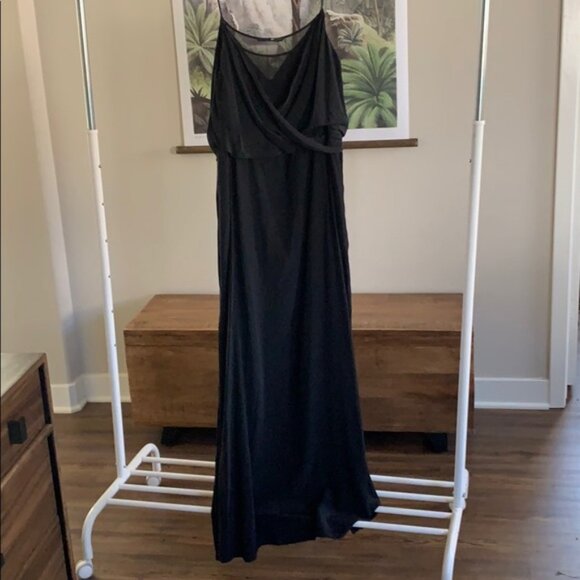 New vintage JAYGODFREY 100% silk drape surplice mesh panel maxi column gown - Picture 1 of 8